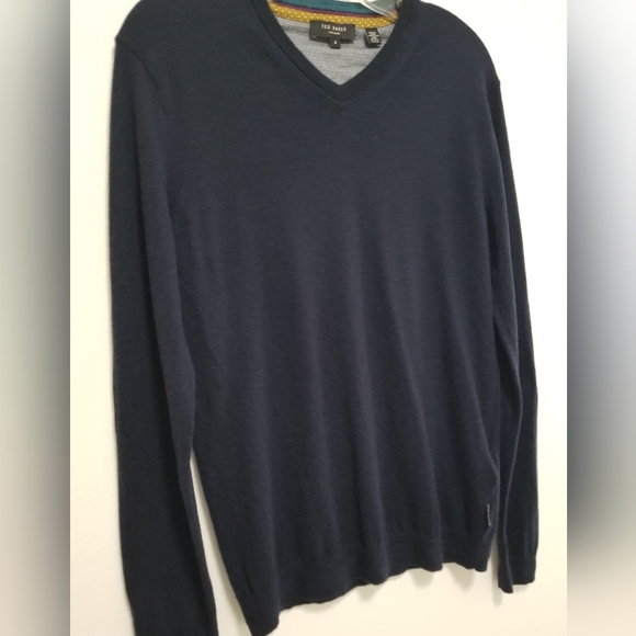 Ted Baker London Mens Navy Blue V-neck Wool Cashmere Sweater Fine Knit Medium - Picture 4 of 11